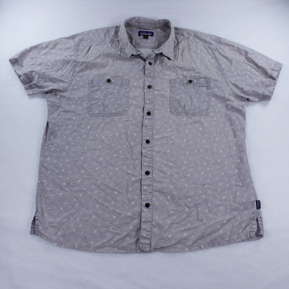 Patagonia Men's Back Step Shirt XXL Grey Floral Hemp Organic Cotton Blend SS
